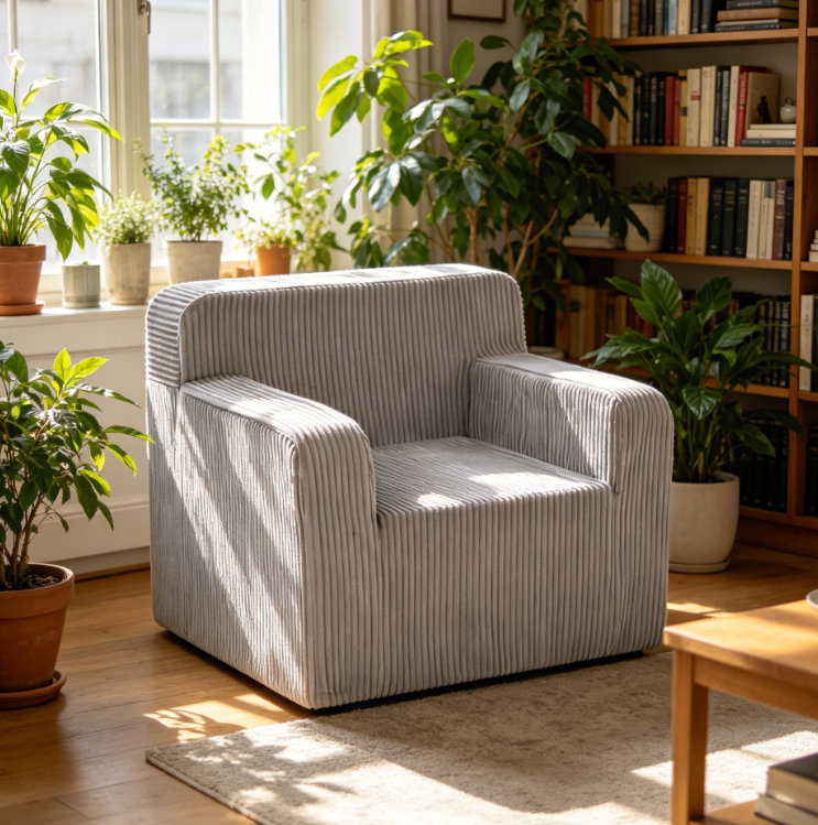 Soft Cord 2 in 1 Kids Sofa Chair, Light Grey
